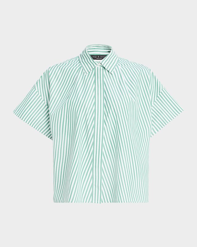 Martha Short-Sleeve Stripe Poplin Shirt